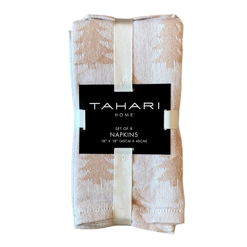 Tahari Christmas Tree Dinner Napkins 18x18 Set of 8 Pink Holiday Shimmer New